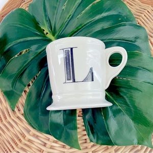 Anthropologie “L” Initial Monogram White Shaving Style Pedestal coffee tea cup